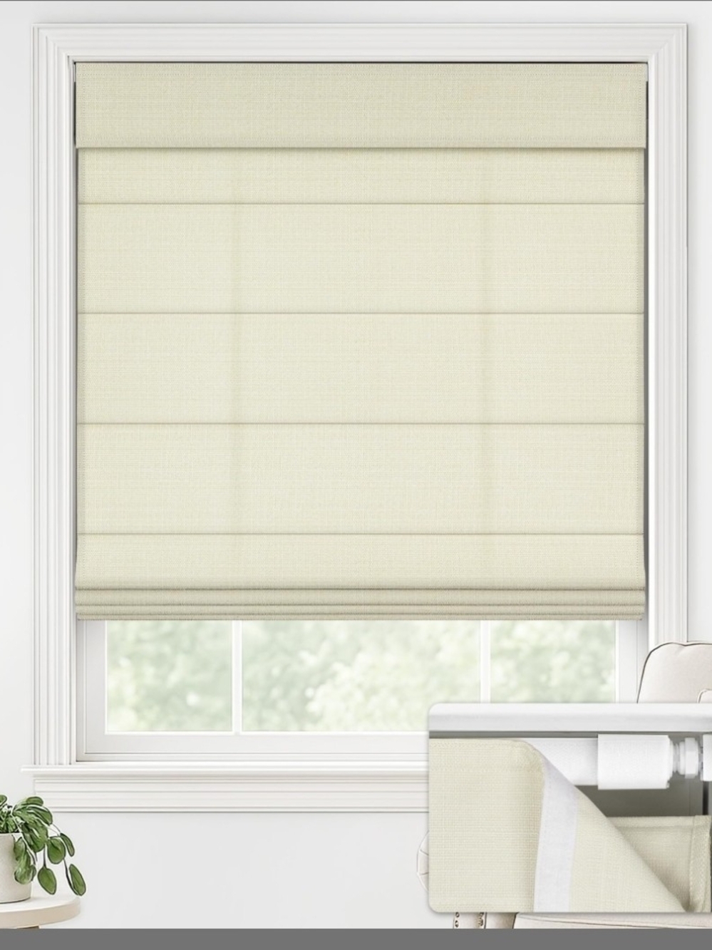 LazBlinds No Drill Roman Shades, Light Filtering, 25" W x 64" H, Cream